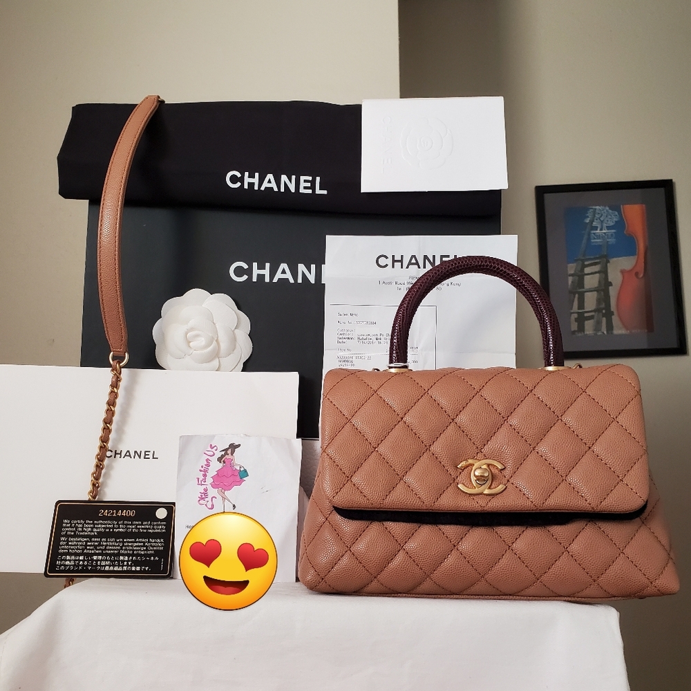 Chanel Coco Handle Dark  Beige Caviar Small bag Car amel
